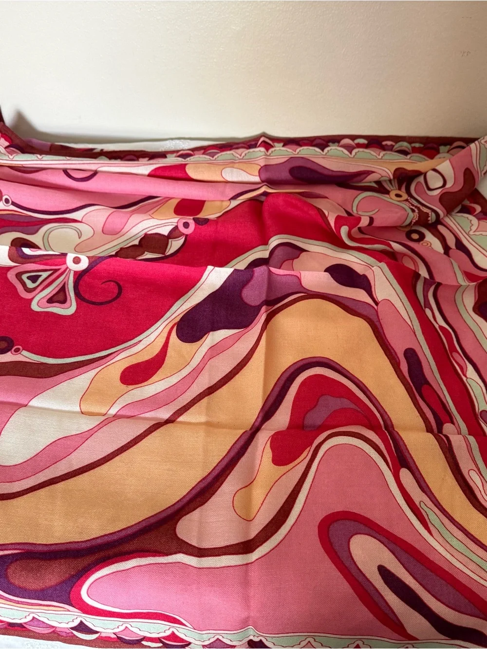 Silk-Feel Pink & Red Abstract Print Scarf